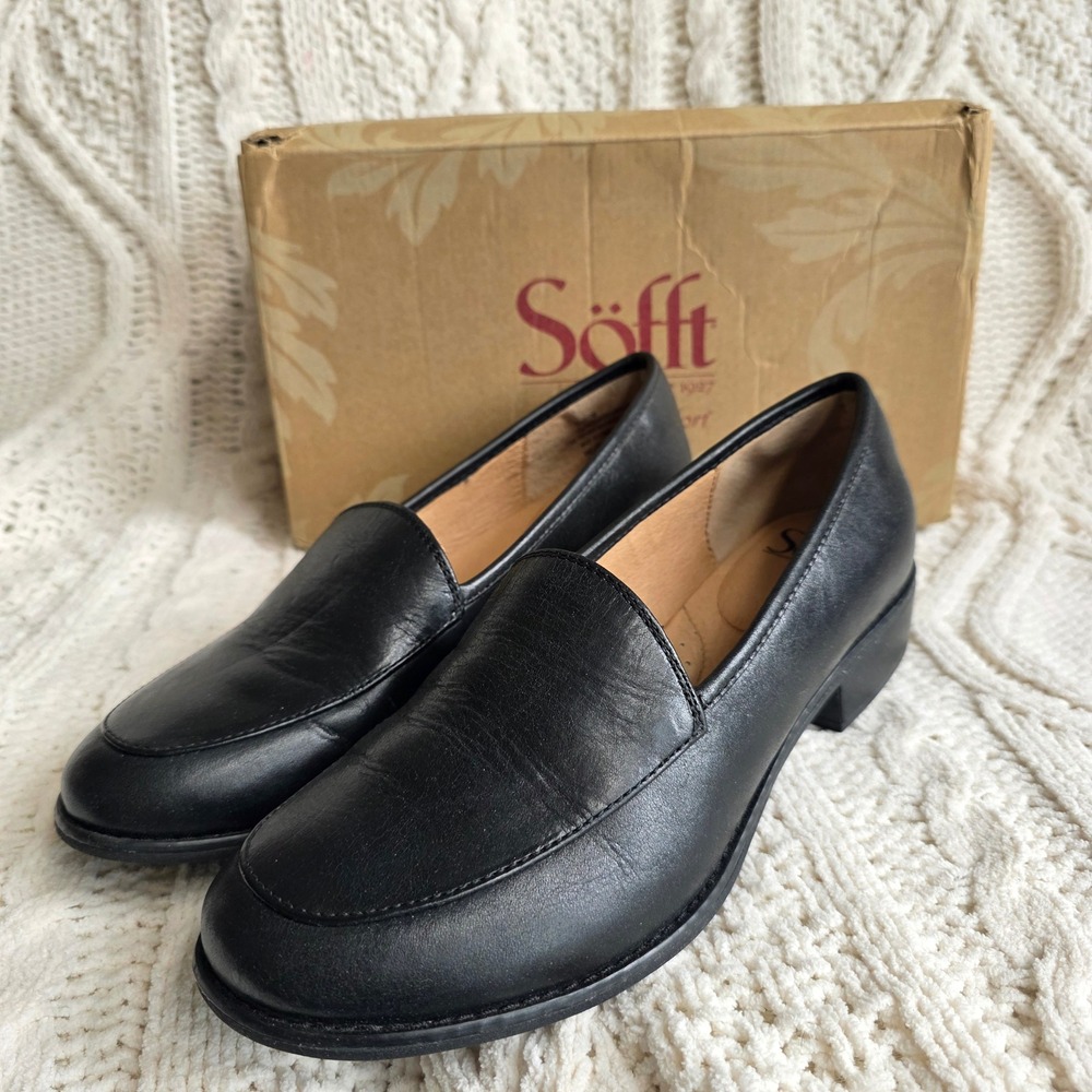 Söfft‎ Napoli Black Leather Loafers Heeled Comfort Shoes Womens Size 7.5M